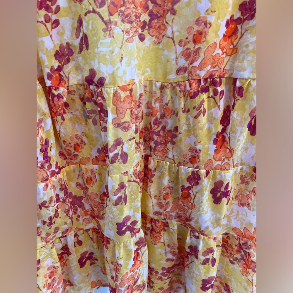 Yellow/orange sheer babydoll flower 3/4 ruffle sleeve open front top 14W/16W - Picture 6 of 9